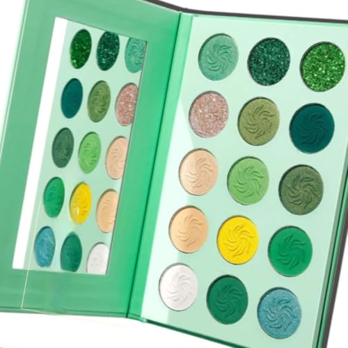 Viral Green Eyeshadow Palette | 15 Glitter Shades for Parties